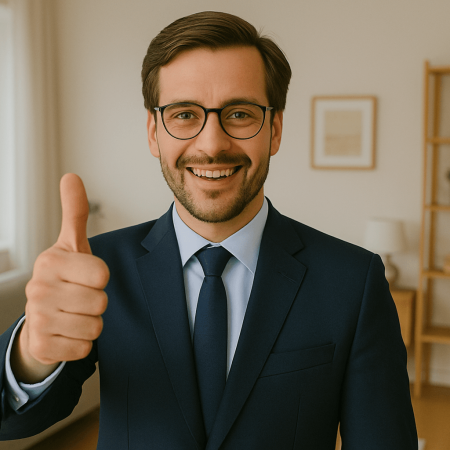 Homem sorrindo em ambiente moderno